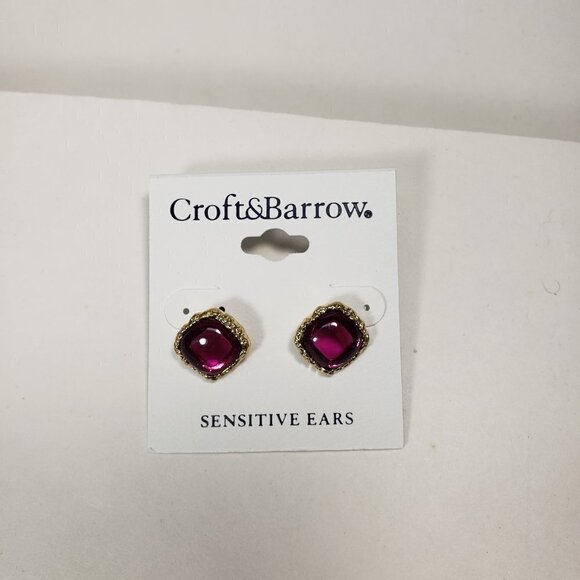CROFT & BARROW, Gold-tone Pink Stone Square Design Stud Earrings Women's Jewelry - Picture 8 of 9